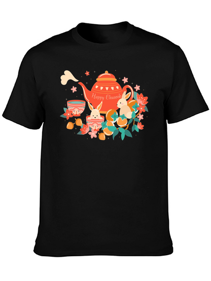 Happy Chuseok T-Shirt - Rabbit Tea Party Design