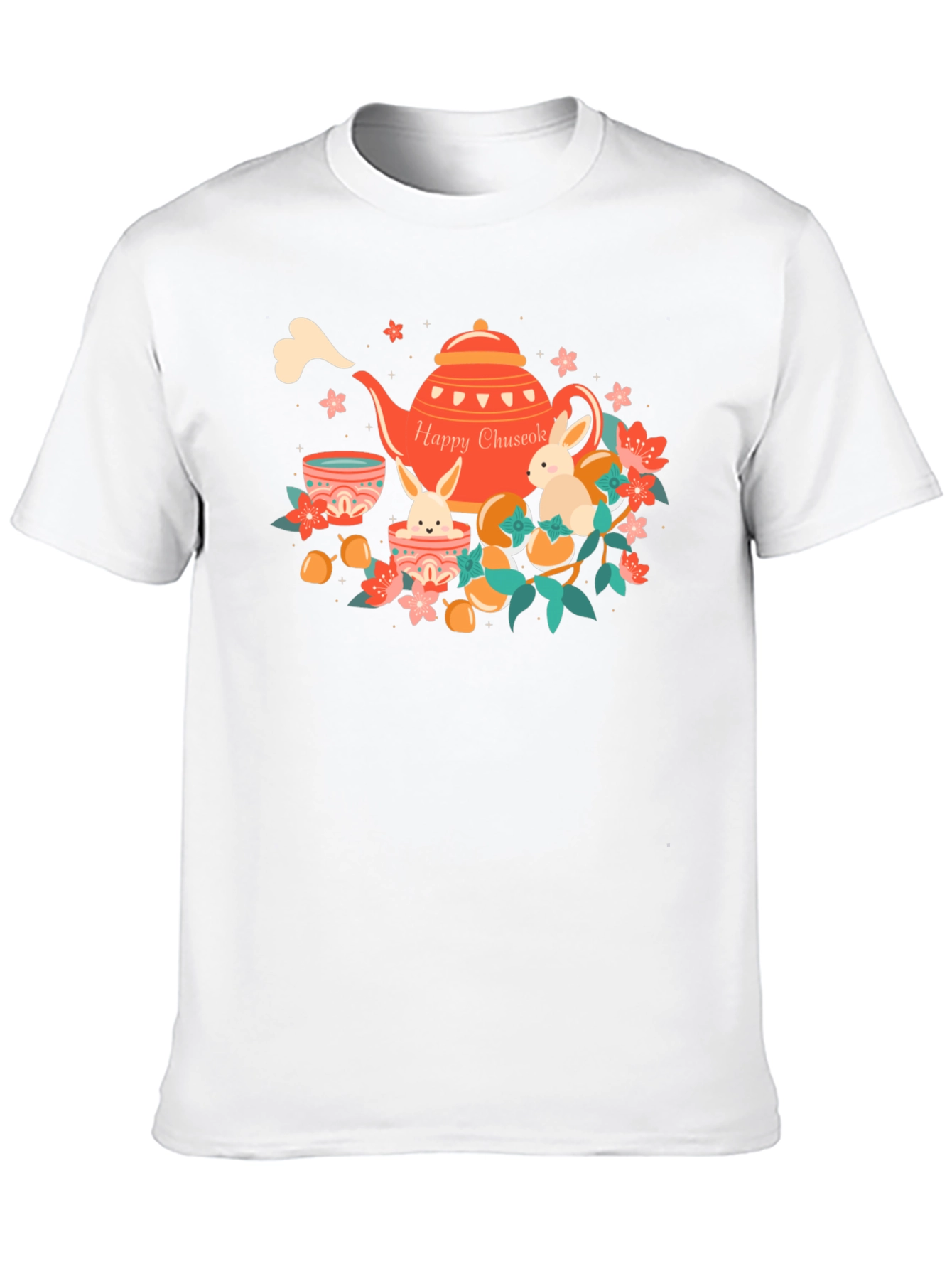 Happy Chuseok T-Shirt - Rabbit Tea Party Design