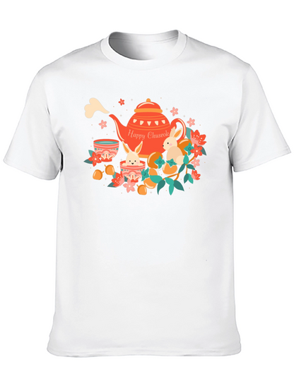 Happy Chuseok T-Shirt - Rabbit Tea Party Design