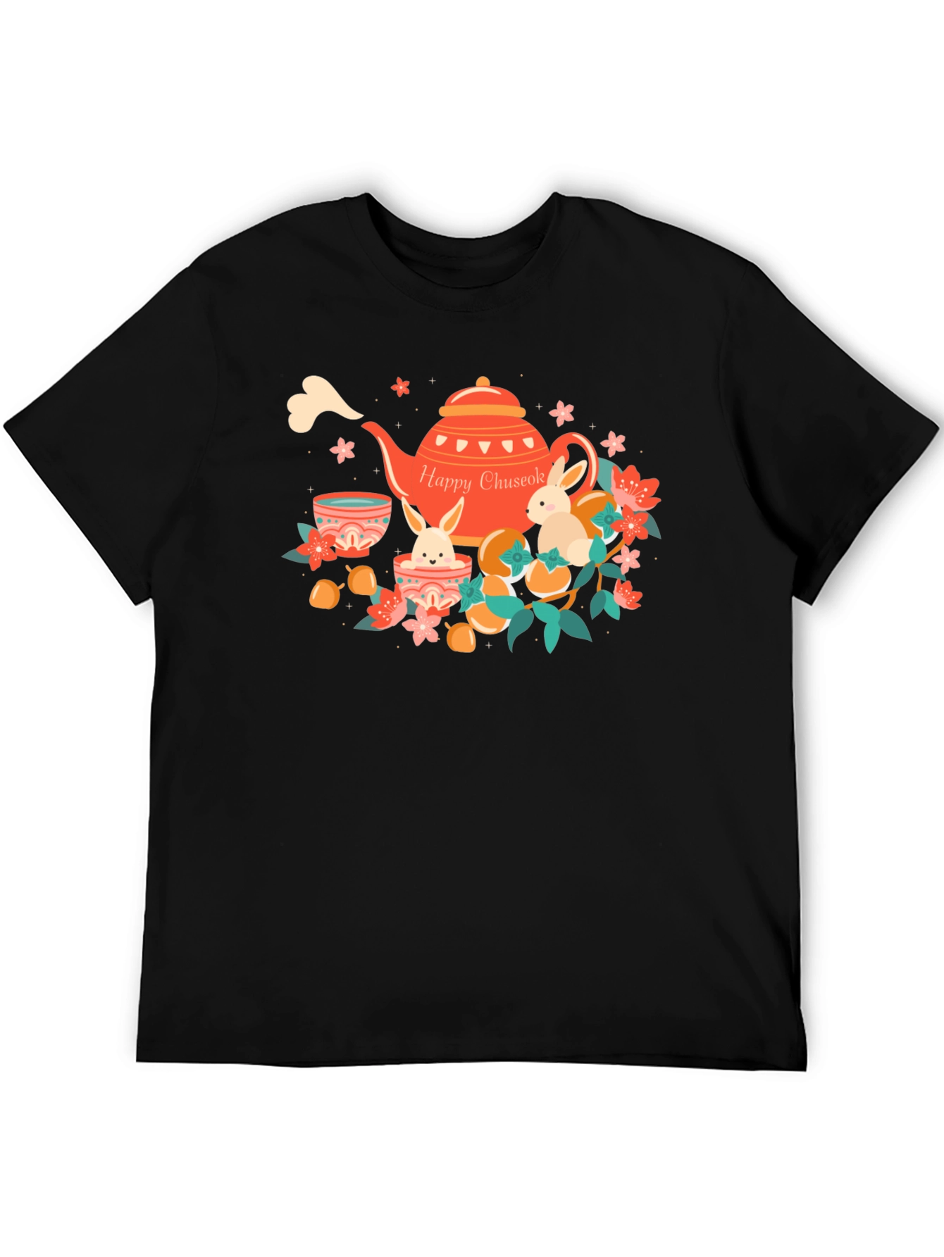 Happy Chuseok T-Shirt - Rabbit Tea Party Design