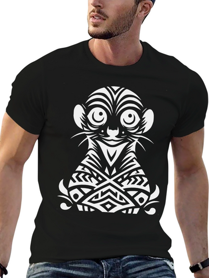 Tribal Meerkat Graphic Tee - Black Cotton Shirt