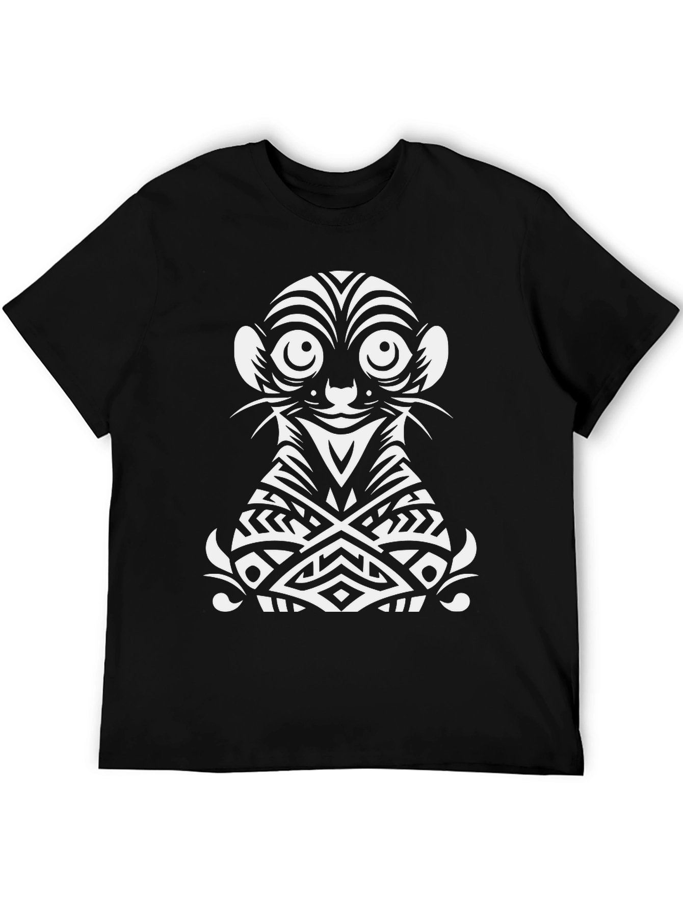Tribal Meerkat Graphic Tee - Black Cotton Shirt