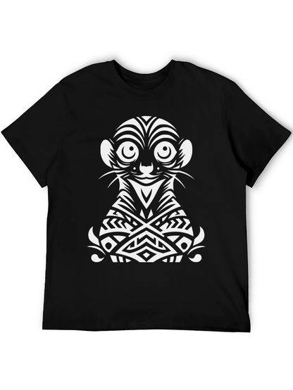 Tribal Meerkat Graphic Tee - Black Cotton Shirt