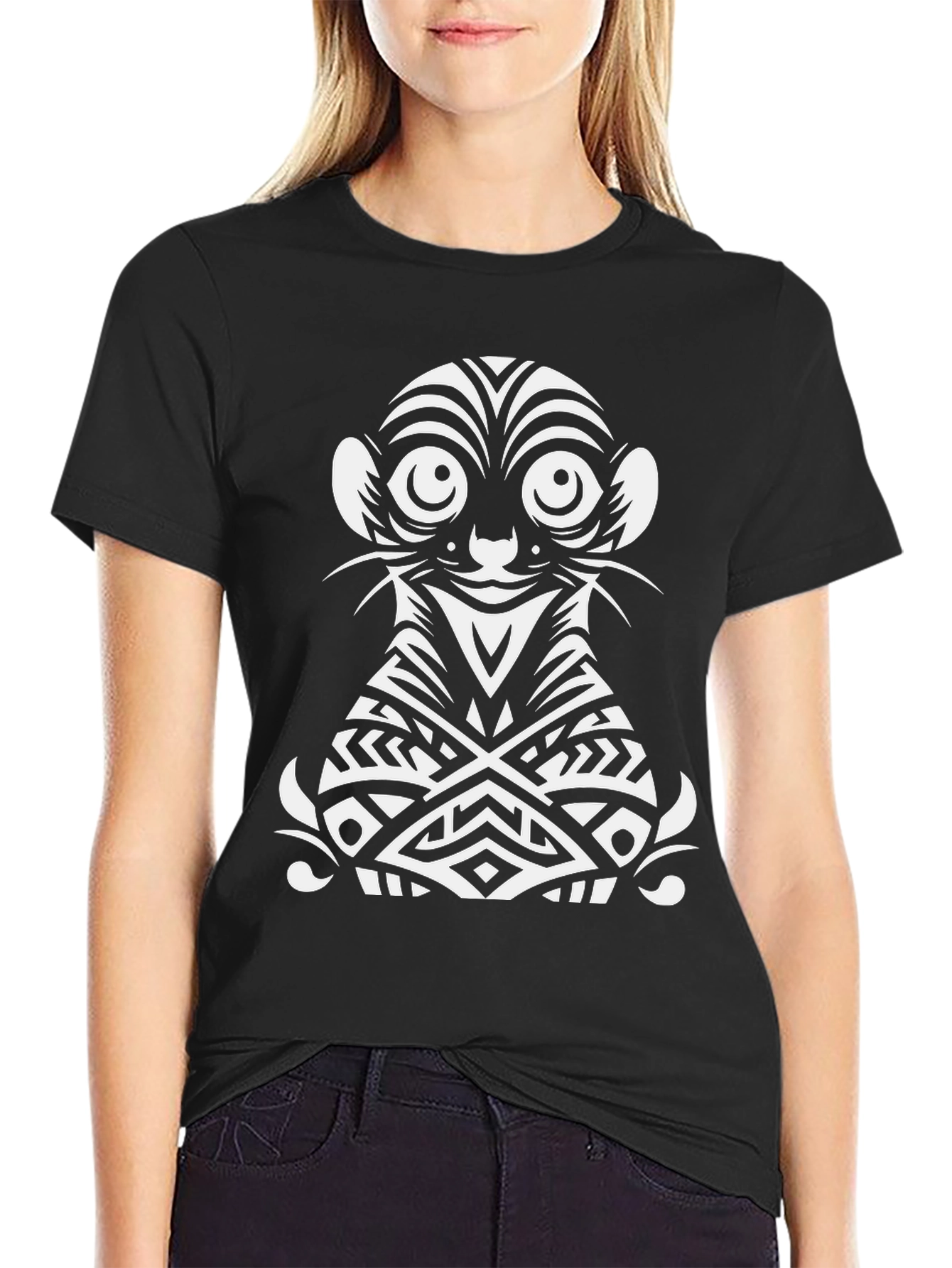 Tribal Meerkat Graphic Tee - Black Cotton Shirt