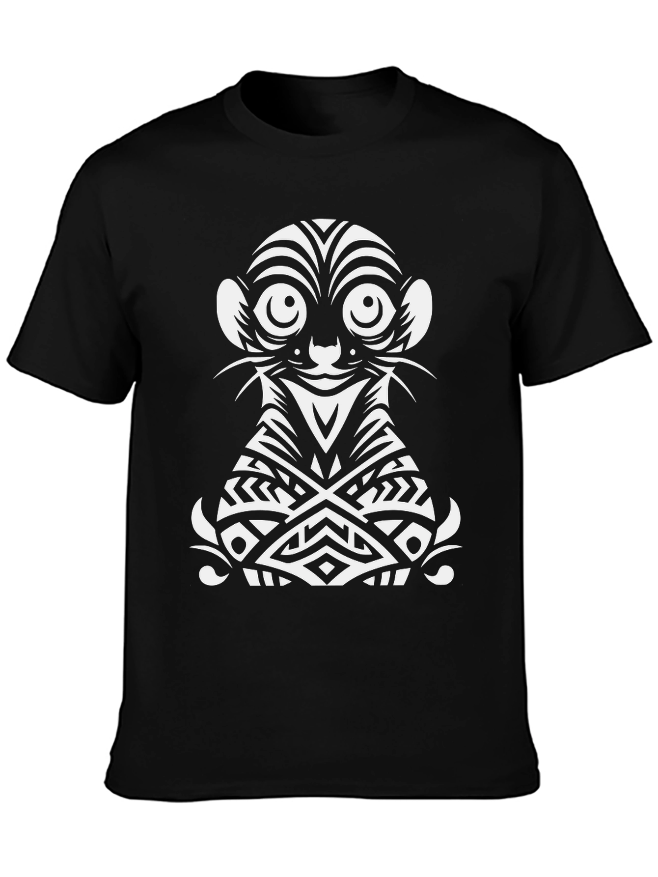 Tribal Meerkat Graphic Tee - Black Cotton Shirt