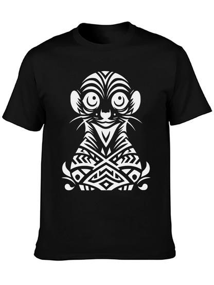 Tribal Meerkat Graphic Tee - Black Cotton Shirt