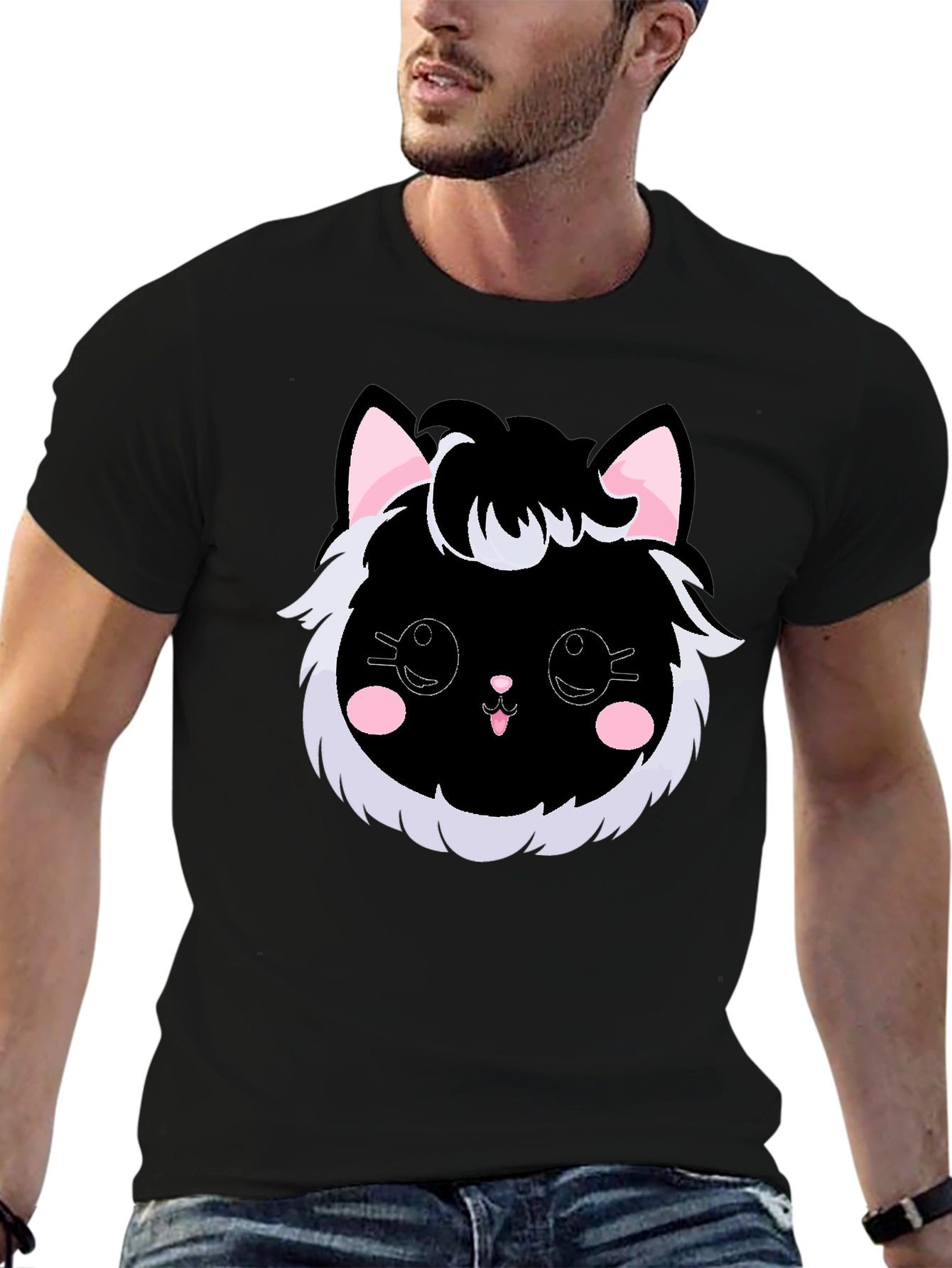 Cute Kawaii Black Cat Graphic Tee