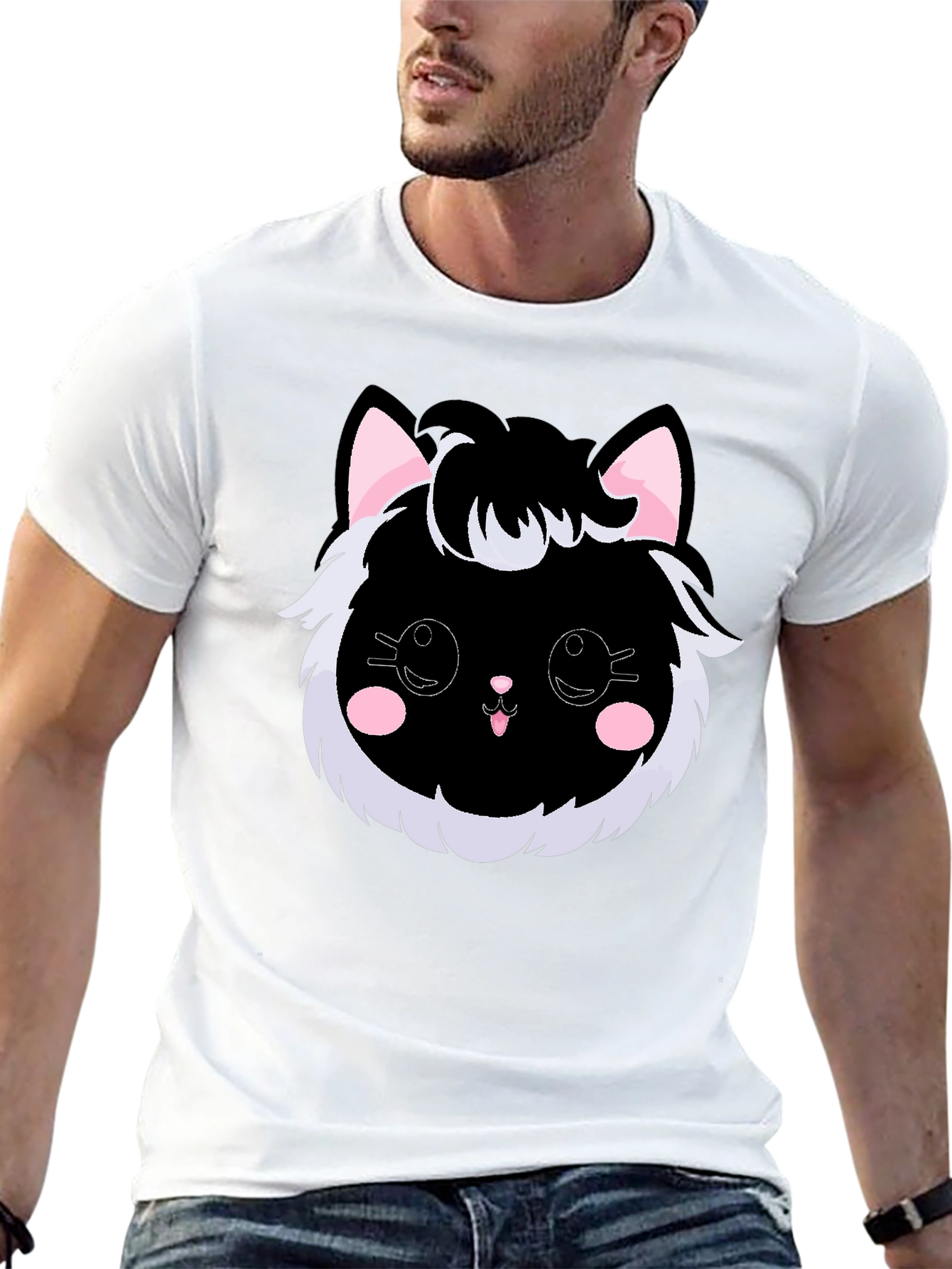 Cute Kawaii Black Cat Graphic Tee