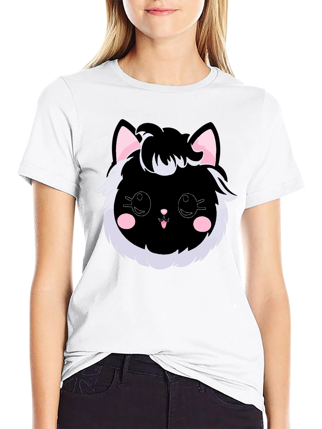 Cute Kawaii Black Cat Graphic Tee