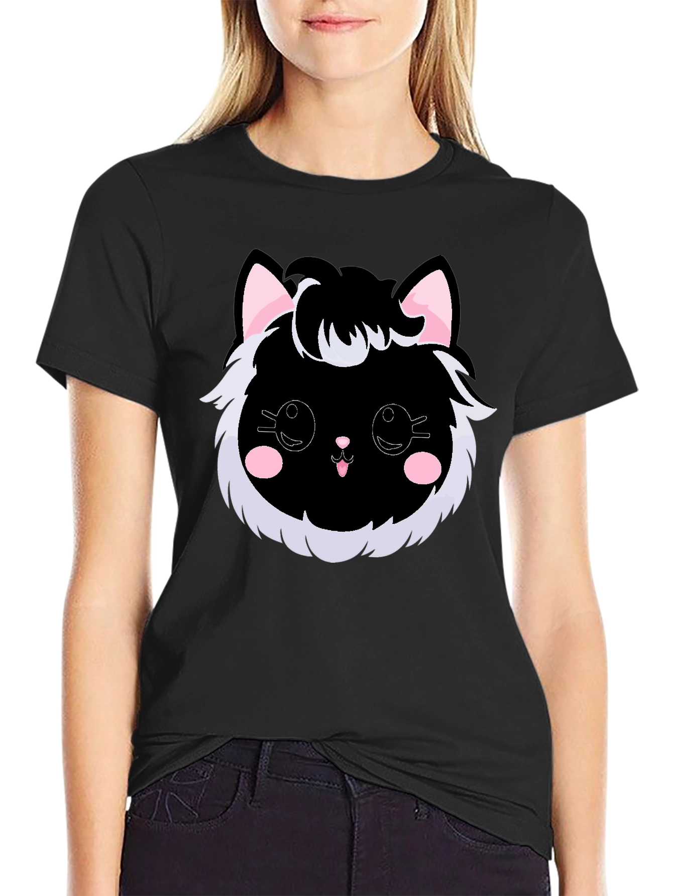 Cute Kawaii Black Cat Graphic Tee