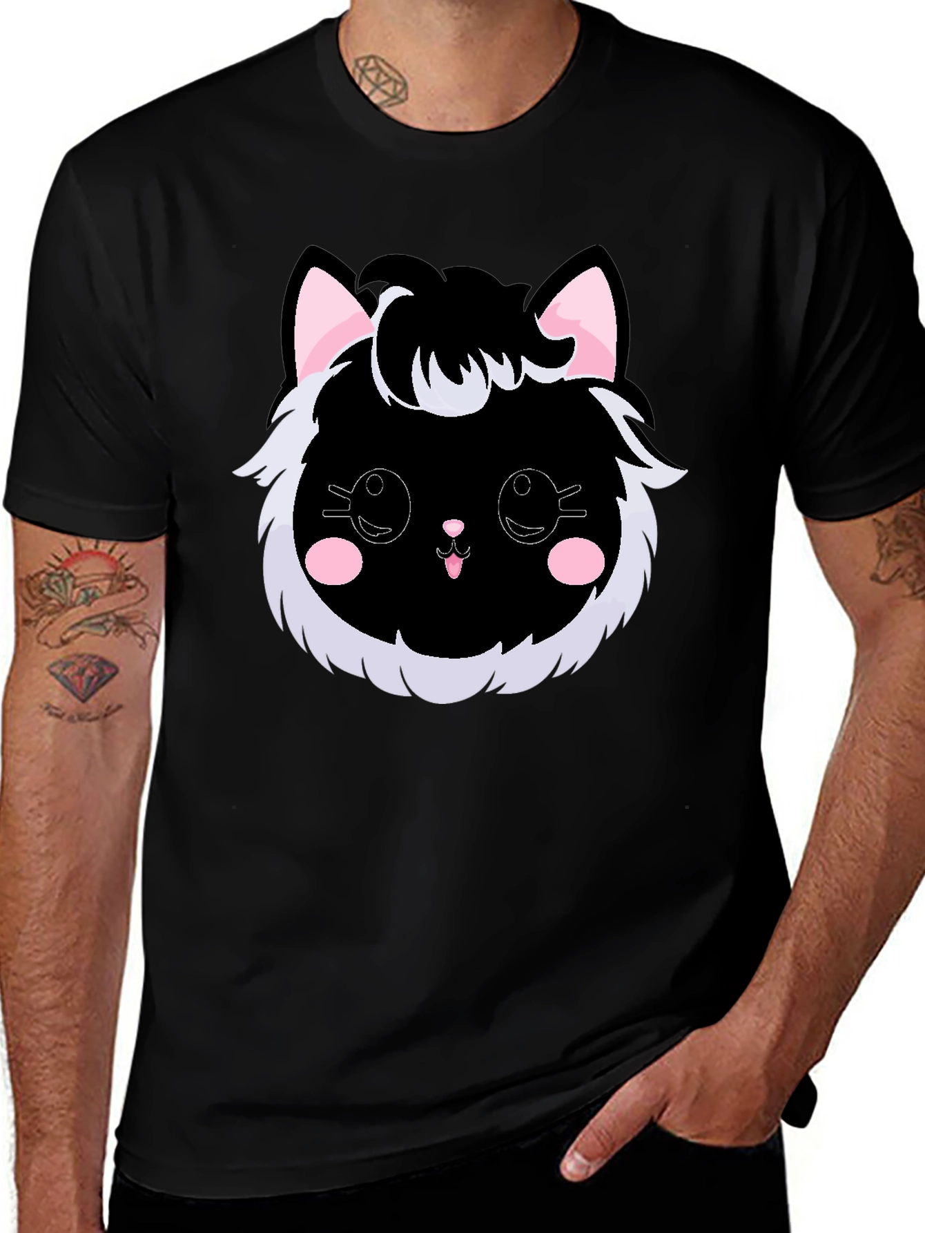 Cute Kawaii Black Cat Graphic Tee