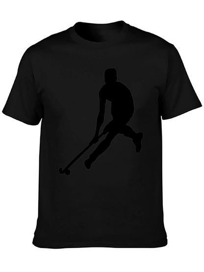 Hockey Player Silhouette Graphic Tee - Black