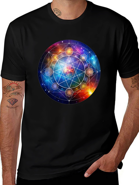 Cosmic Mandala Graphic Tee - Celestial Universe Design