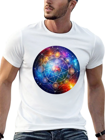 Cosmic Mandala Graphic Tee - Celestial Universe Design