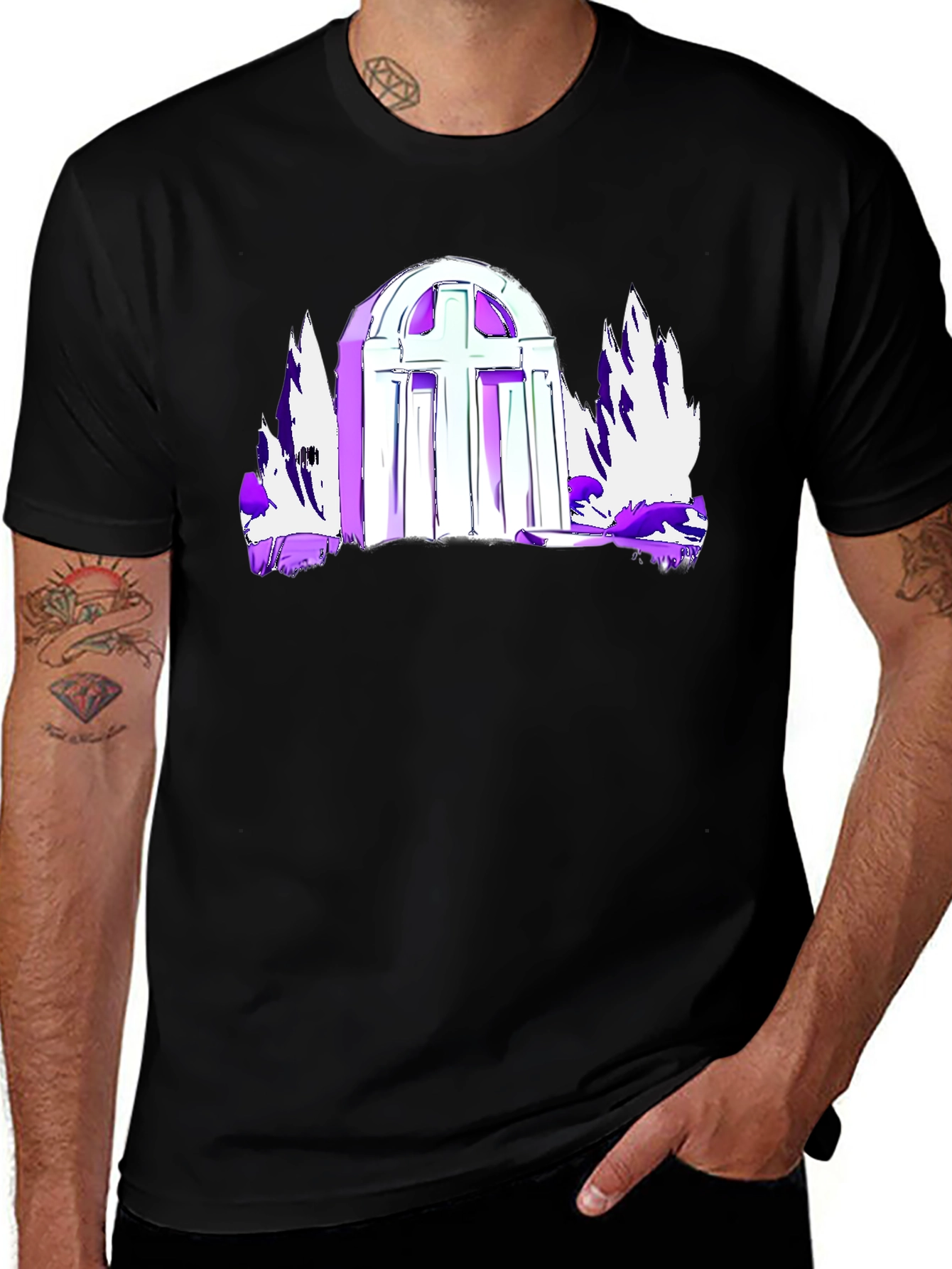 Gothic Cross Graphic Tee - Black