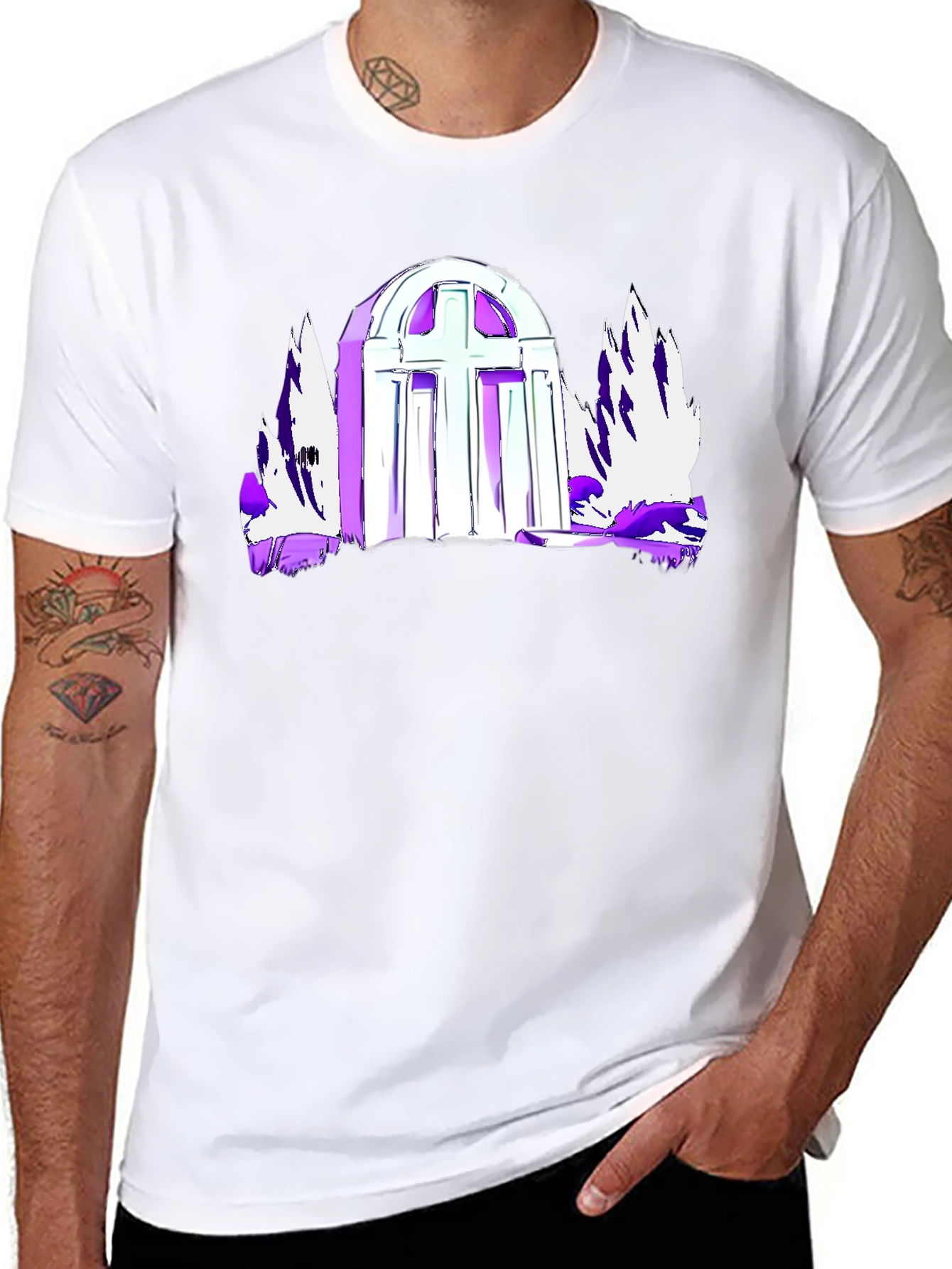 Gothic Cross Graphic Tee - Black