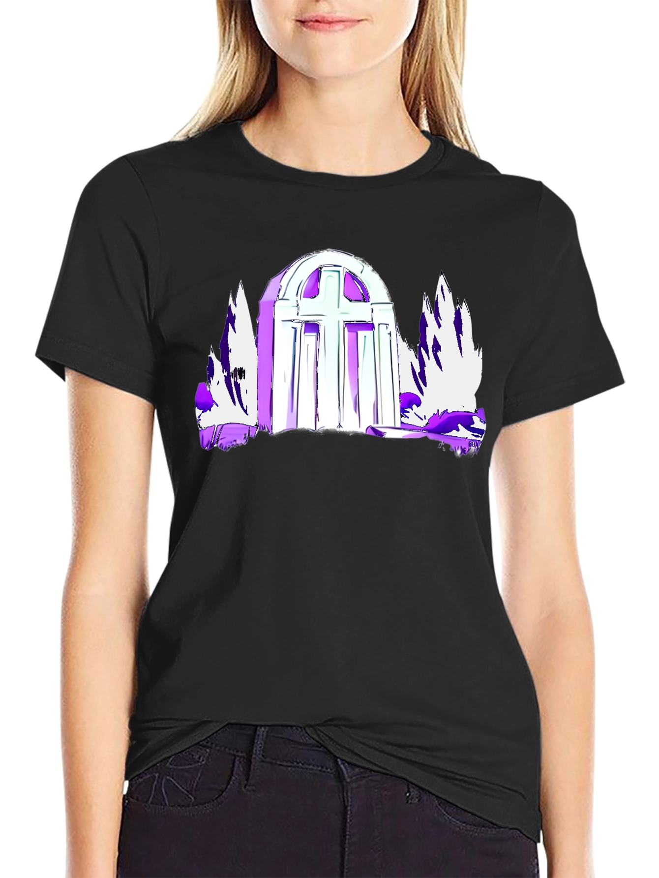 Gothic Cross Graphic Tee - Black