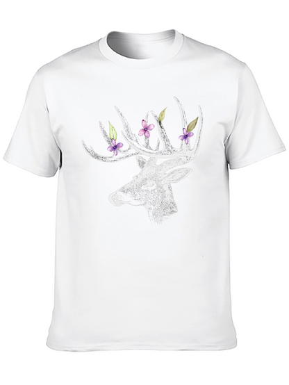 Deer with Floral Antlers Graphic Tee