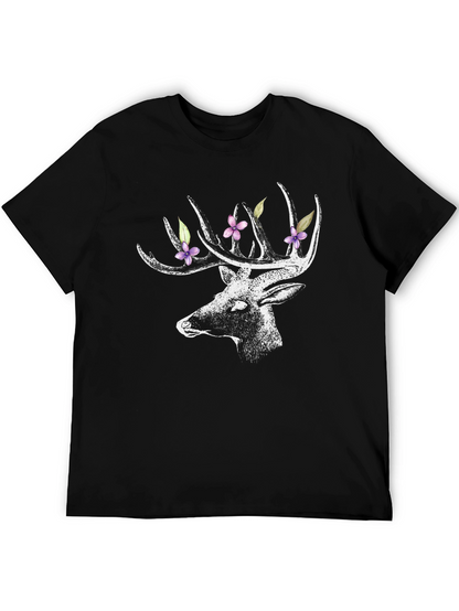 Deer with Floral Antlers Graphic Tee