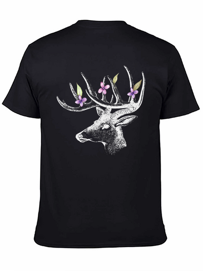 Deer with Floral Antlers Graphic Tee