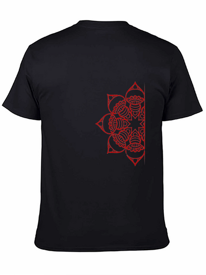 Black T-Shirt with Red Mandala Design