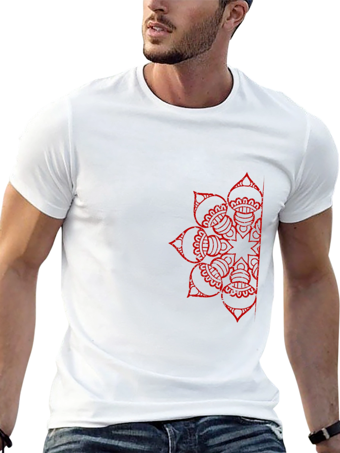 Black T-Shirt with Red Mandala Design