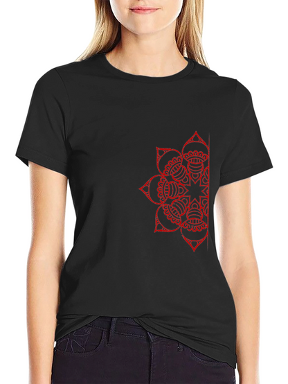 Black T-Shirt with Red Mandala Design