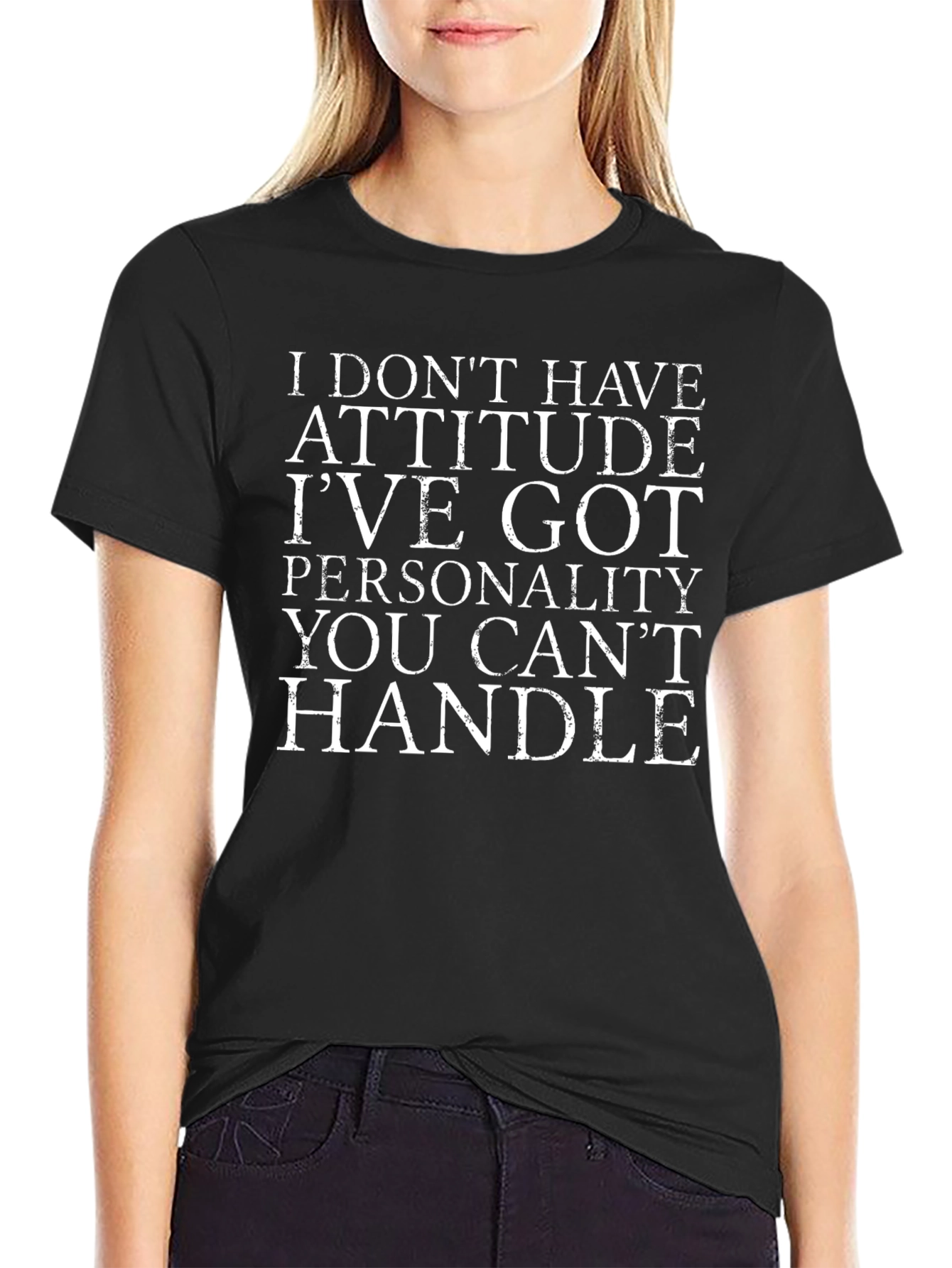 Attitude Personality Graphic Tee - Black Cotton T-Shirt
