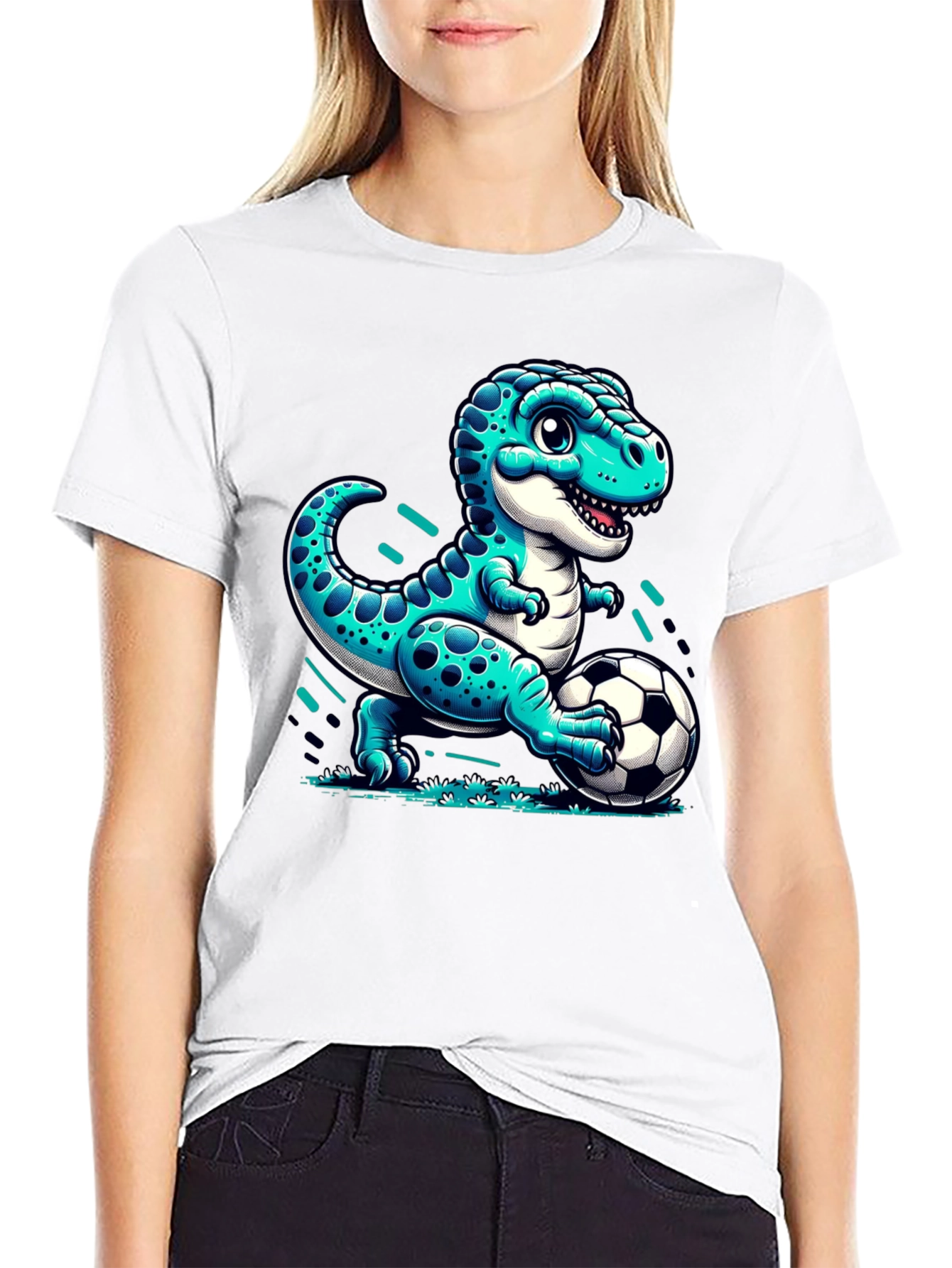 Dino Soccer T-Shirt - Cute Cartoon Dinosaur Design