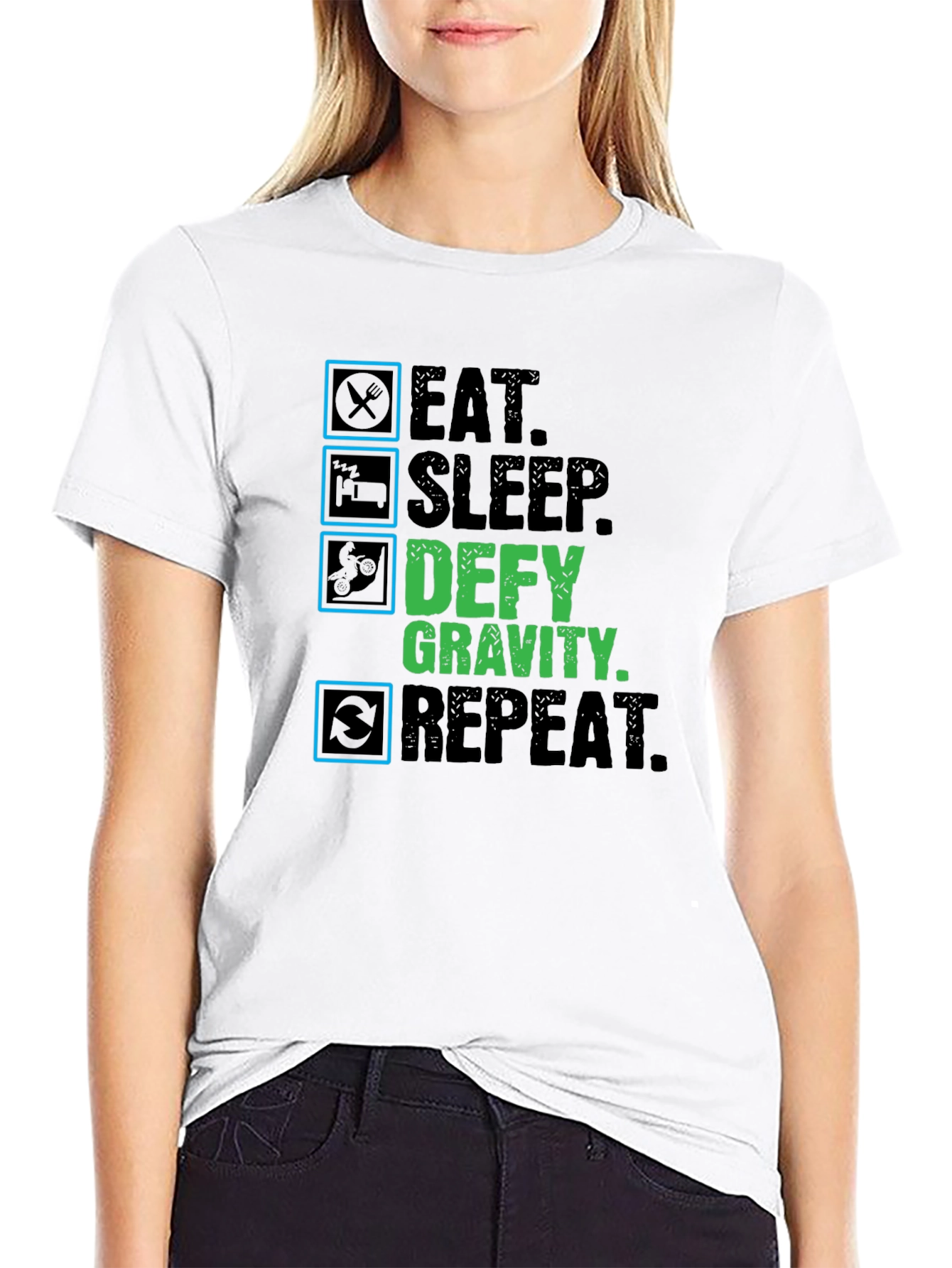 Defy Gravity Eat Sleep Repeat Black T-Shirt