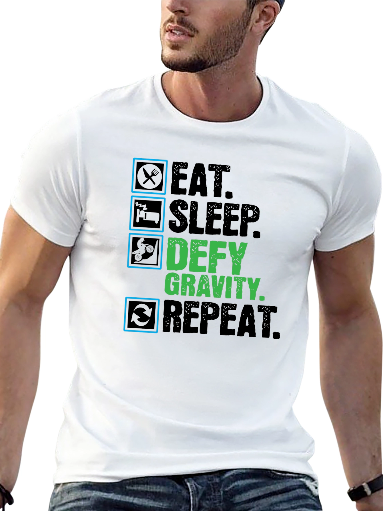 Defy Gravity Eat Sleep Repeat Black T-Shirt