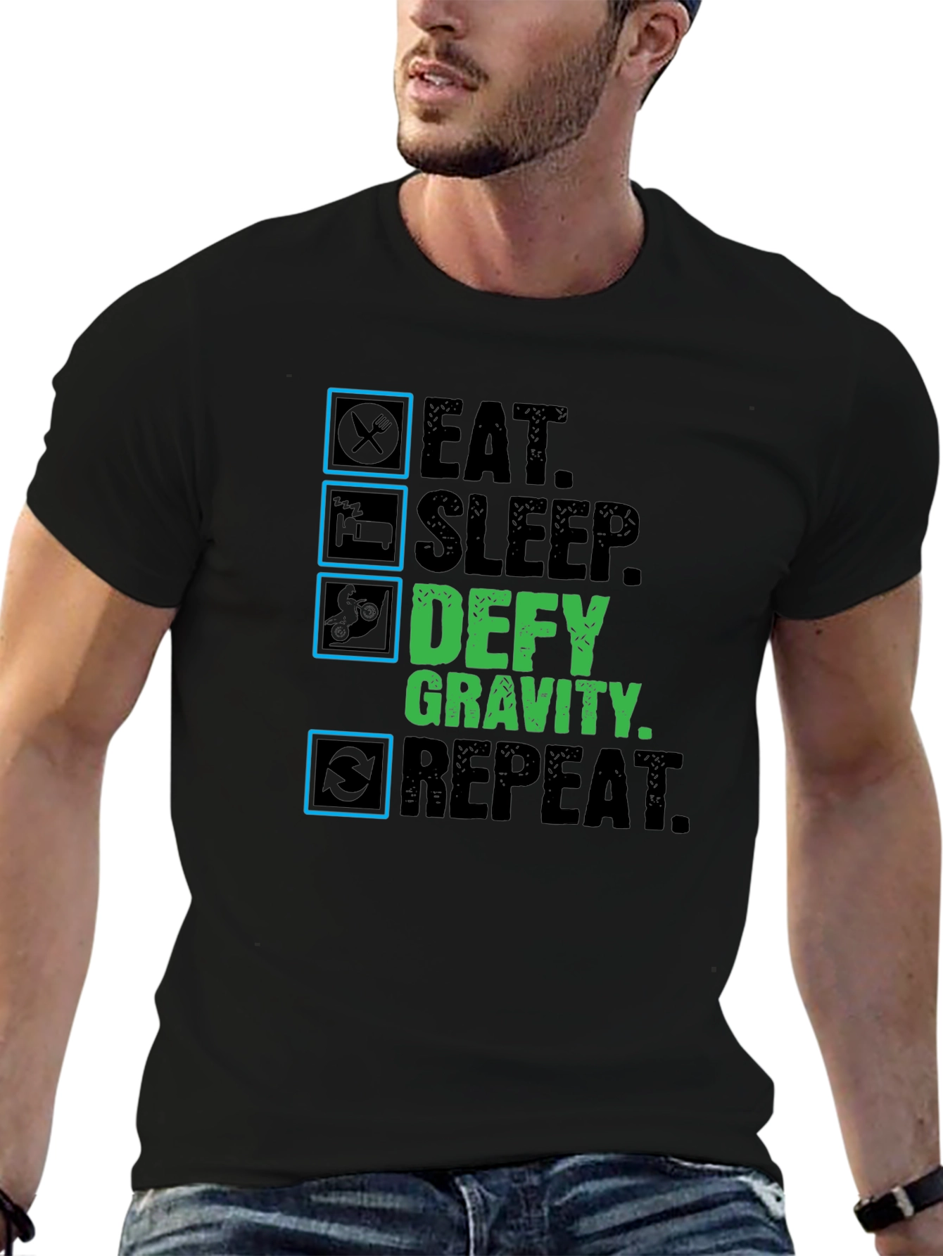 Defy Gravity Eat Sleep Repeat Black T-Shirt