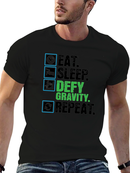 Defy Gravity Eat Sleep Repeat Black T-Shirt