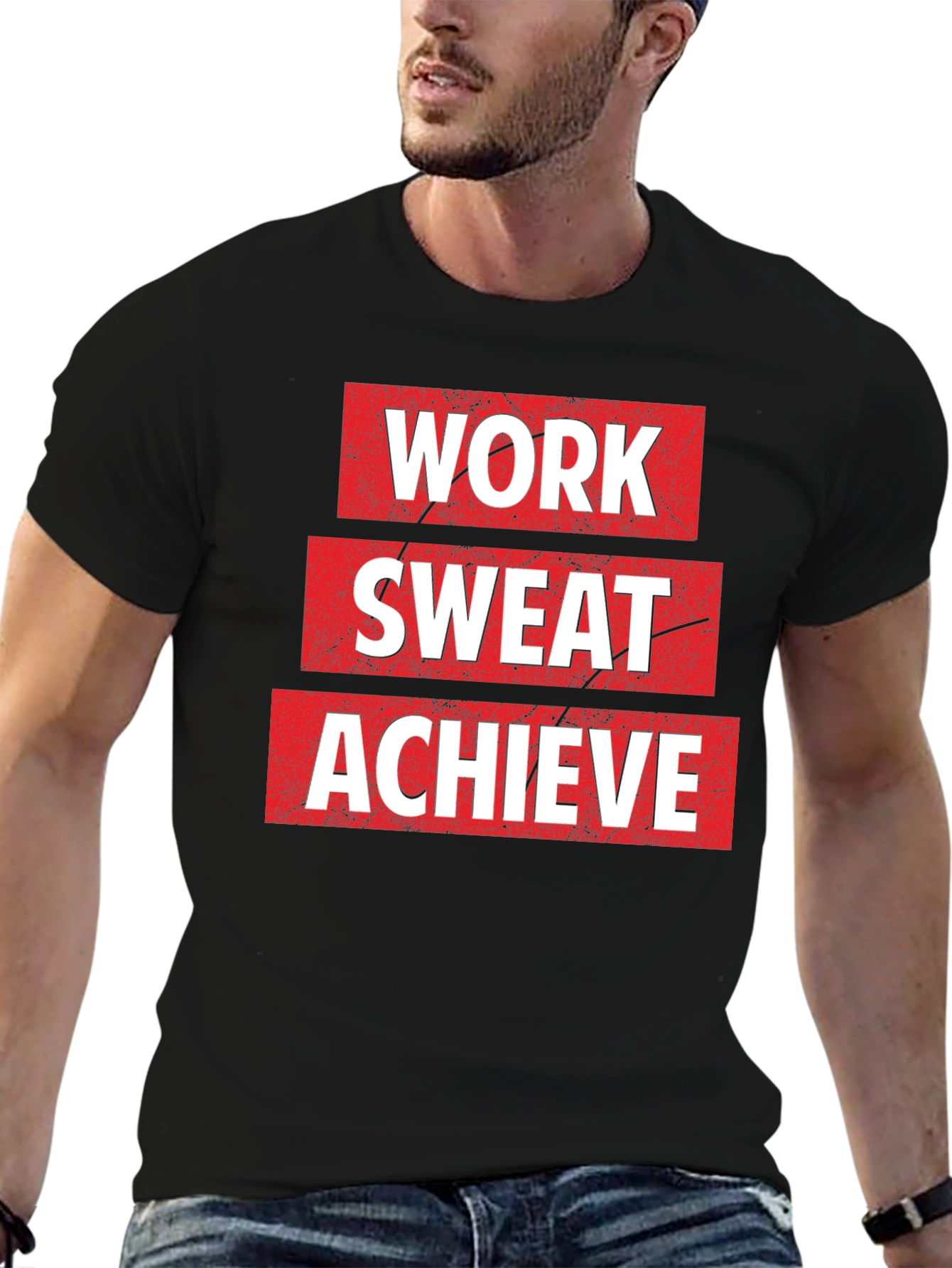 Work Sweat Achieve Black Graphic T-Shirt