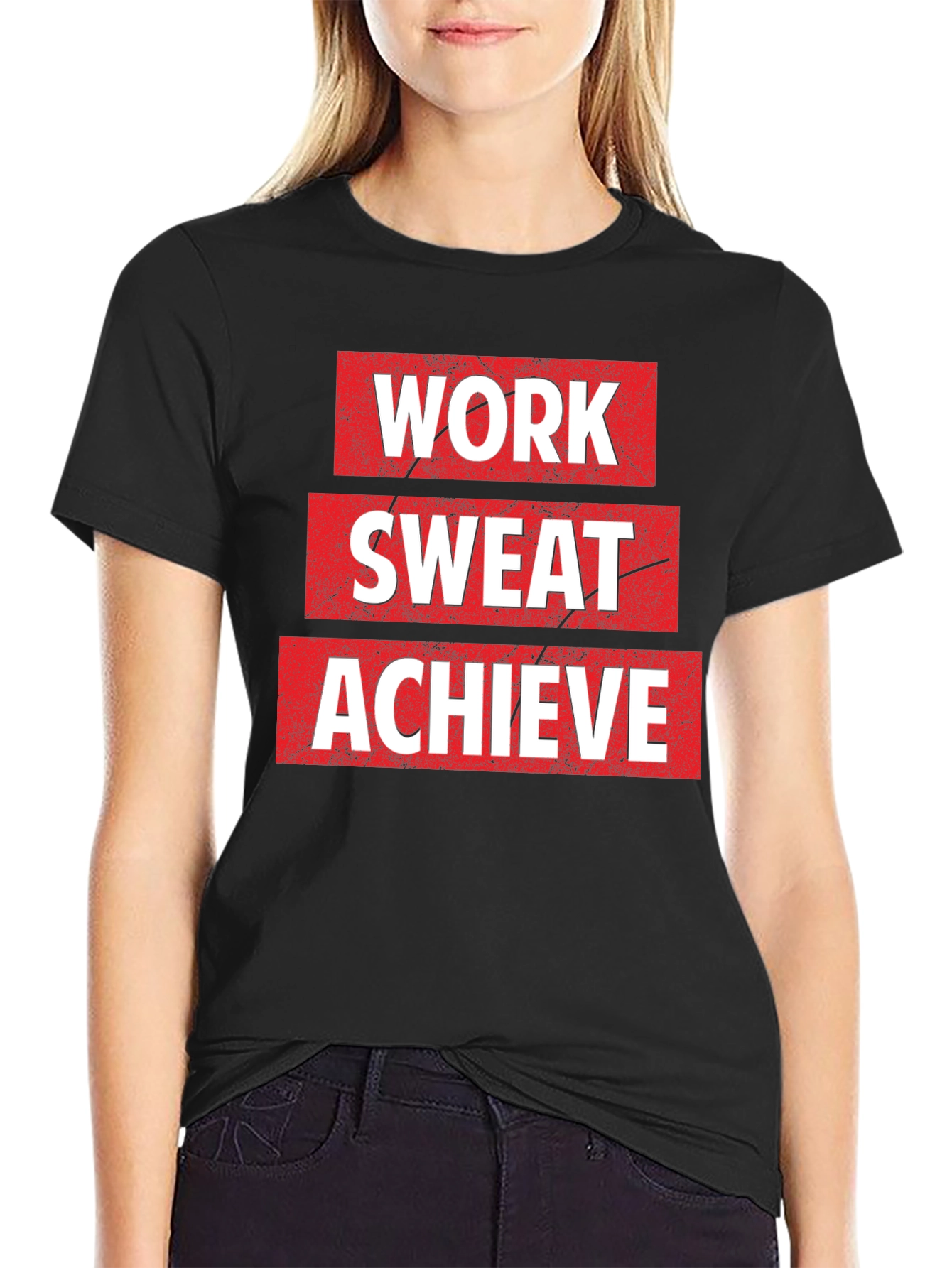 Work Sweat Achieve Black Graphic T-Shirt