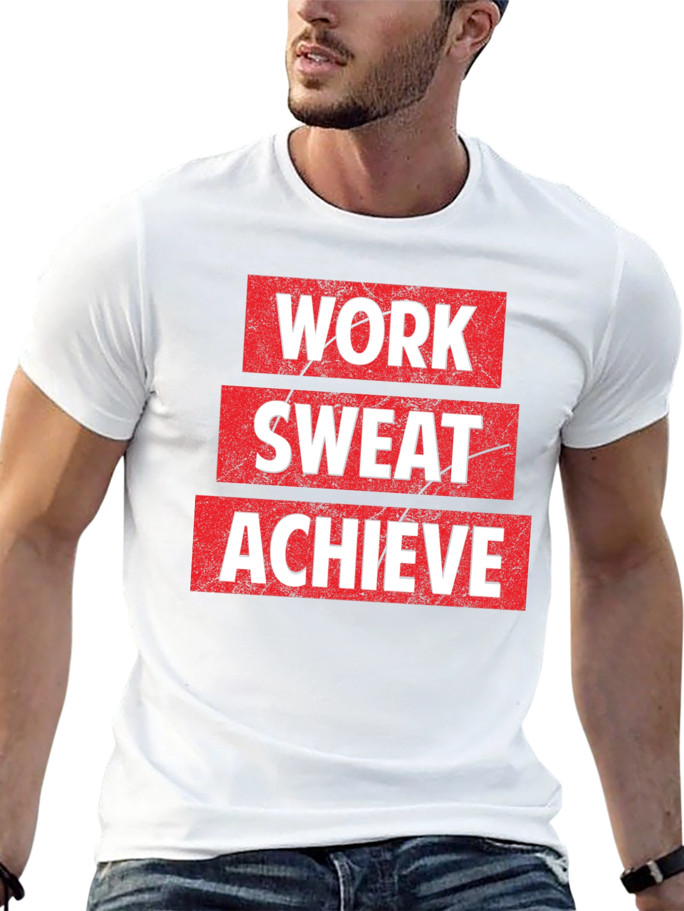 Work Sweat Achieve Black Graphic T-Shirt