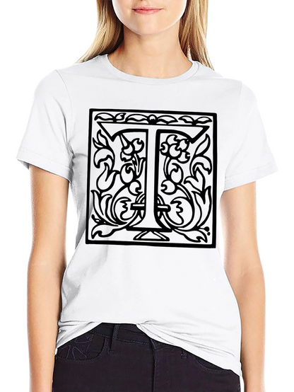 Monogram T Letter Floral Black Graphic Tee