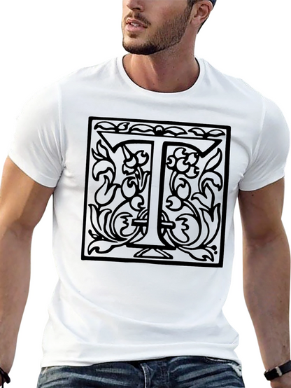 Monogram T Letter Floral Black Graphic Tee