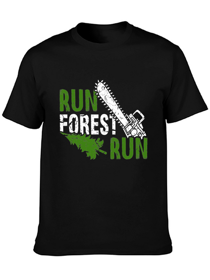 Run Forest Run Funny Chainsaw Tree T-Shirt