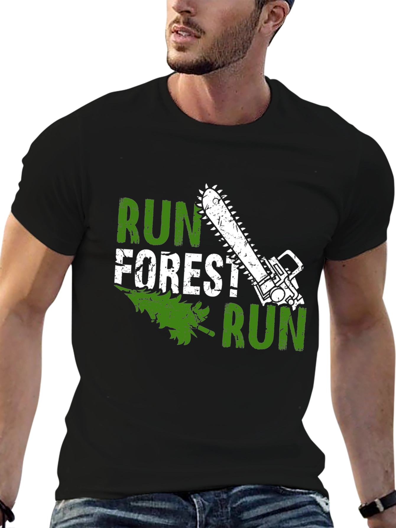 Run Forest Run Funny Chainsaw Tree T-Shirt