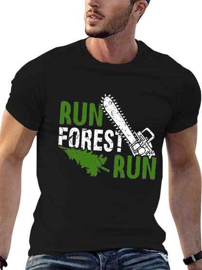 Run Forest Run Funny Chainsaw Tree T-Shirt