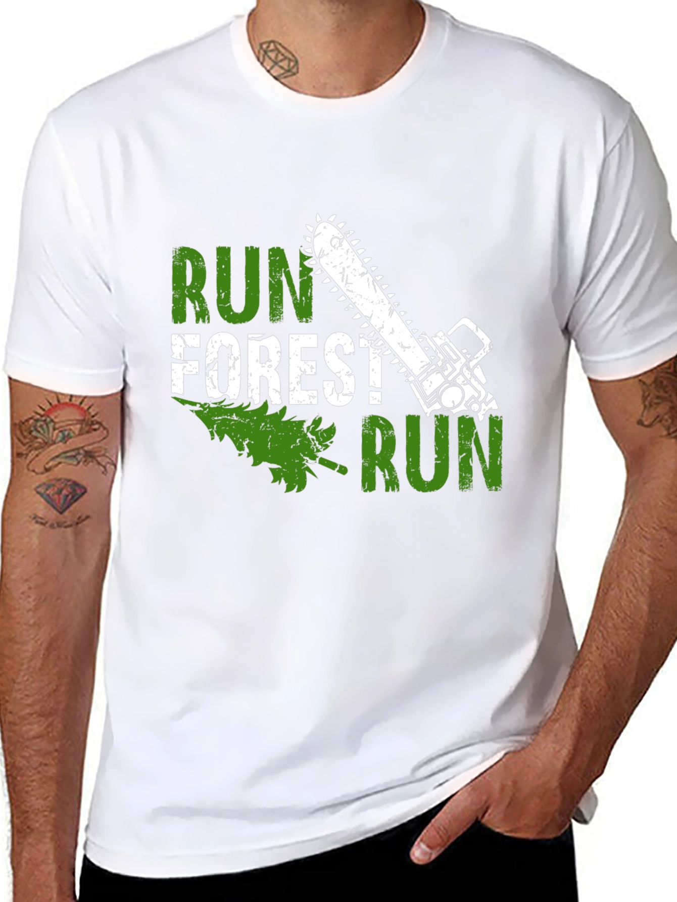 Run Forest Run Funny Chainsaw Tree T-Shirt
