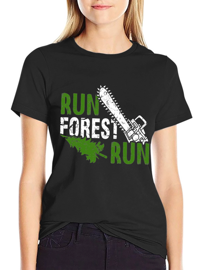 Run Forest Run Funny Chainsaw Tree T-Shirt