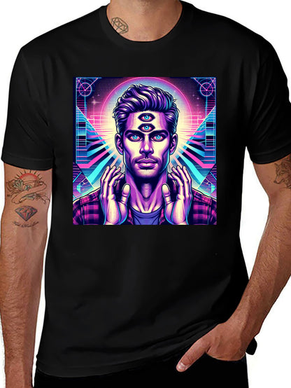 Third Eye Man Graphic Tee - Black Cotton Shirt