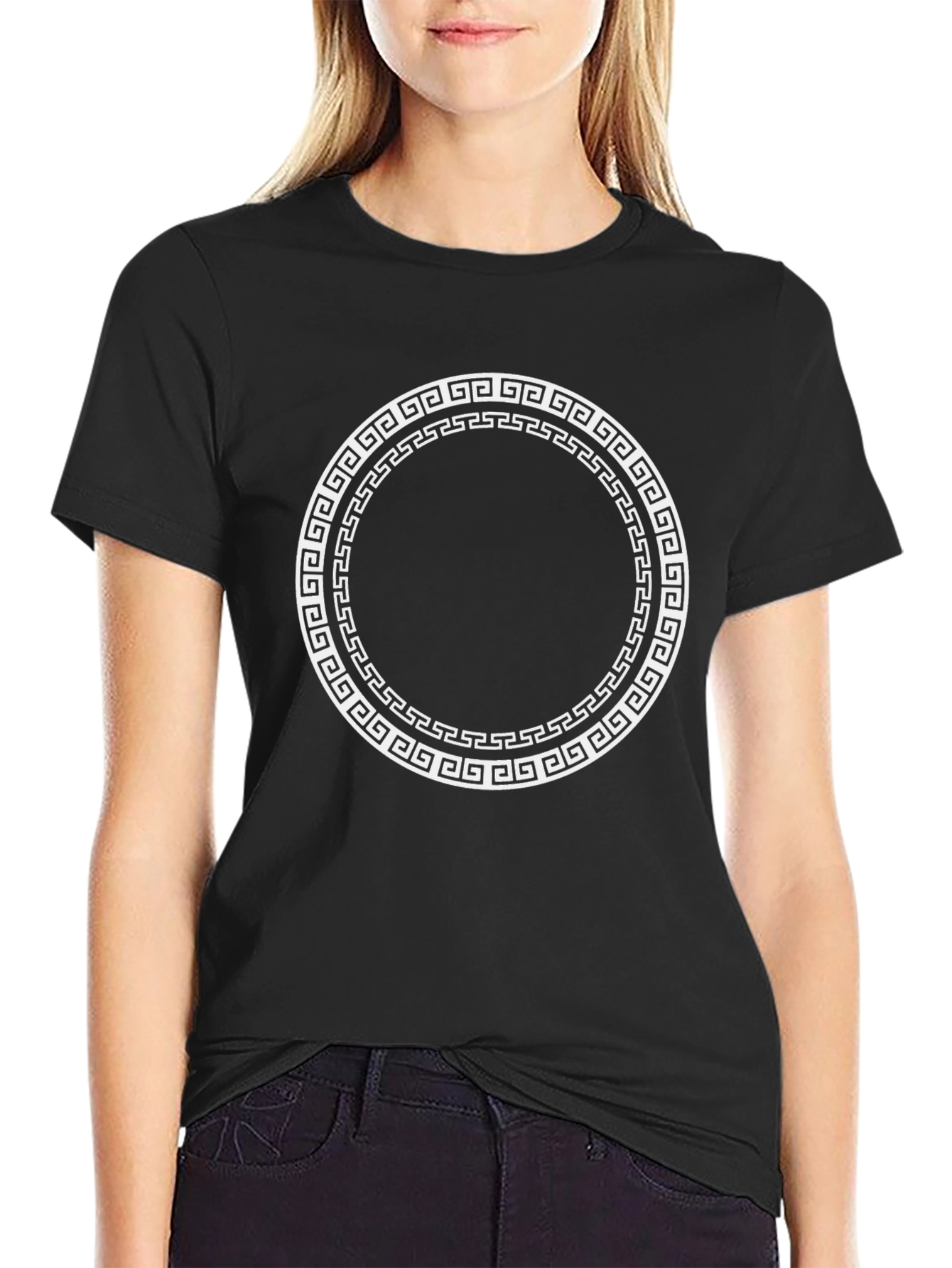 Greek Key Circle Graphic T-Shirt - Classic Style