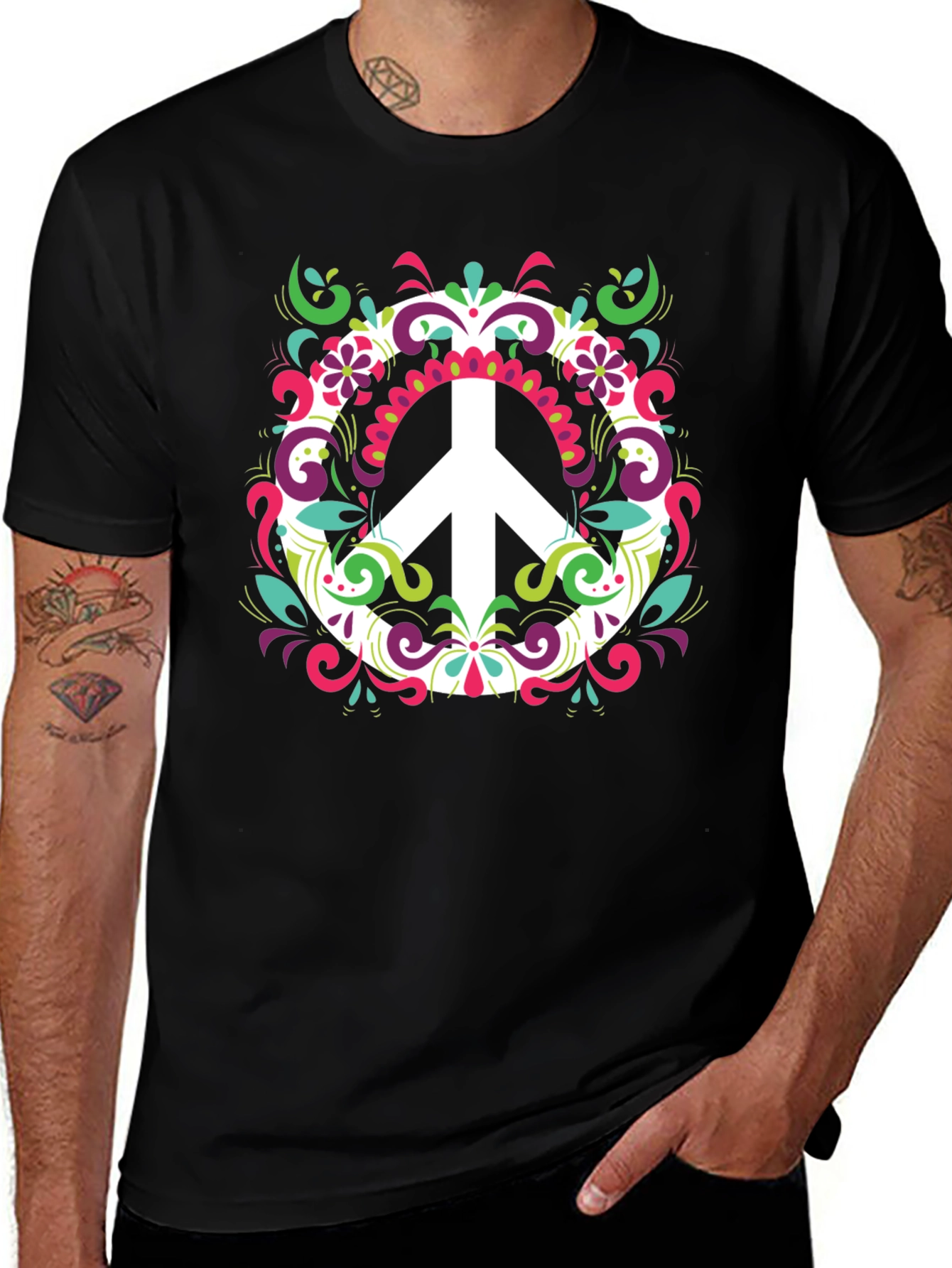 Peace Sign Graphic Tee - Mens Black T-Shirt