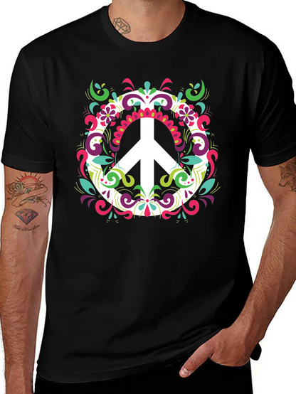 Peace Sign Graphic Tee - Mens Black T-Shirt