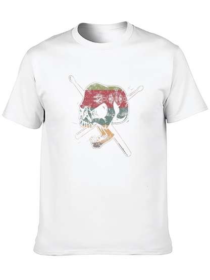 Skull & Drumsticks Graphic Tee - Retro Style