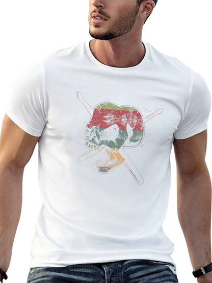 Skull & Drumsticks Graphic Tee - Retro Style