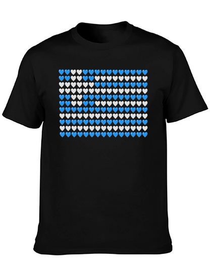 Heart Pattern T-Shirt - Blue & White Design